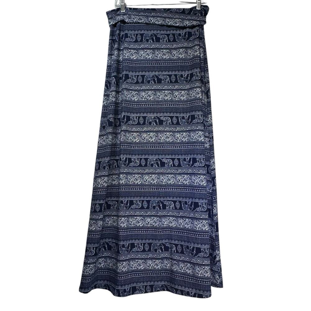 Ultra Teeze Navy Elephant Print Boho Maxi Skirt Size L - Picture 2 of 4